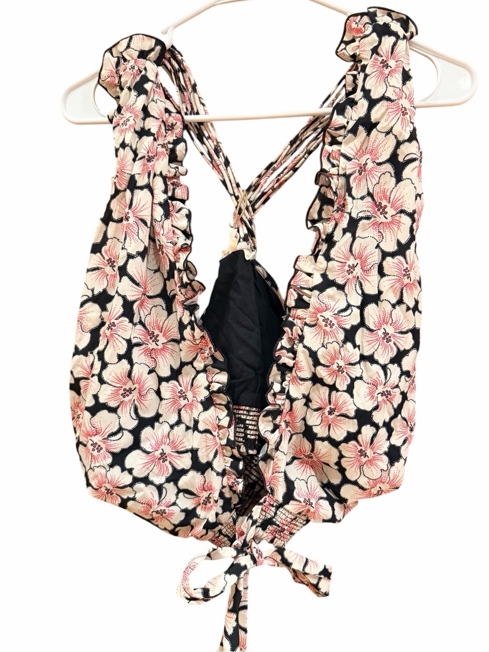 ANTHROPOLOGIE Pink Floral Cross-Front Tie Crop halter NWT!! 🩷🖤🤍 - Picture 3 of 4